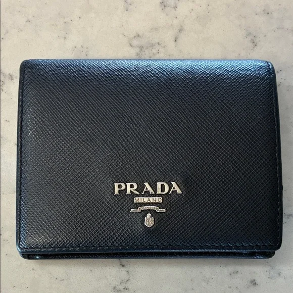 Prada Vitello Move Bi-Fold Wallet in Blue Leather & Silver Hardware - Picture 6 of 7